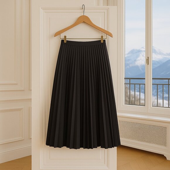 Burberry Uniform Black Pleated Midi Skirt Classic A-line - Picture 10 of 10